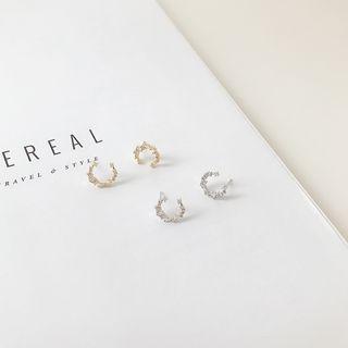 Rhinestone Open Hoop Earring S925 Silver Needle - Gold - One Size