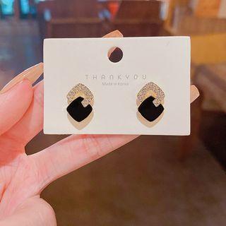 Rhinestone Ear Stud E5074 - 1 Pair - Black & Gold - One Size