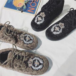 Furry Appliqued Lace-up Shoes