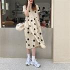 Short-sleeve Dotted Midi A-line Dress Off White - One Size