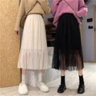 Lace Panel High-waist Midi Skirt