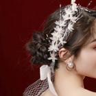 Wedding Tulle Bow Headband / Faux Pearl Earring / Set