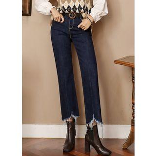 Cutout Fringe-hem Loose-fit Jean