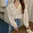 Long-sleeve Lace Button-up Top White - One Size