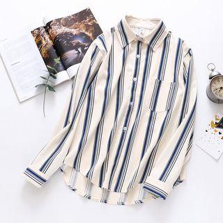 Long-sleeve Striped Shirt Almond - One Size