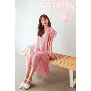 Cap-sleeve Ruffle-hem Midi Dress