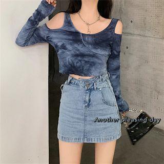 Tie-dye Slim-fit Crop Top / Denim Skirt