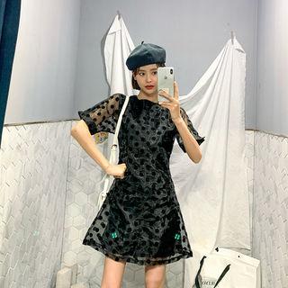 Polka-dot Mini Organza Dress Black - One Size