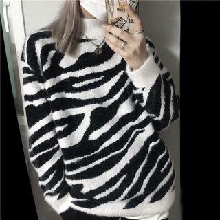 Long-sleeve Animal Printed Sweater Zebra - One Size