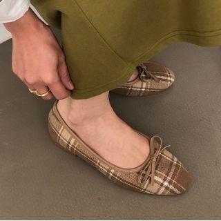 Bow Detail Plaid Flats