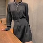 Long-sleeve Polo Knit Top / Plain Mini Skirt