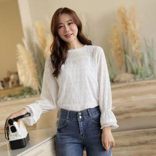 Lace-layered Cuff Crinkled Blouse