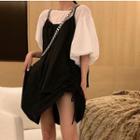 Set: Short-sleeve Chiffon Top + Sleeveless Dress As Shown In Figure - One Size