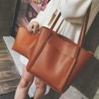 Set Of 2: Faux Leather Tote + Cosmetic Bag