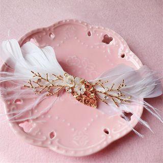 Wedding Feather Hair Clip Gold - One Size