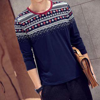 Patterned Yoke Long-sleeve T-shirt