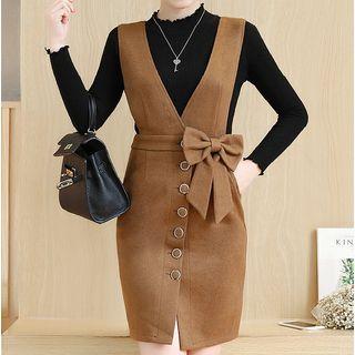 Set : Knit Top + Bow Sleeveless Dress