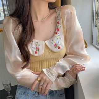 Floral Collared Sweater Yellow - One Size