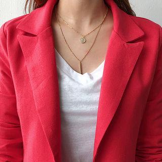 Coin & Bar Pendant Chain Necklace Set (2 Pcs)