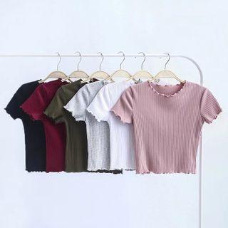 Ruffle-trim Plain Knit Top