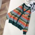 Embroidered Striped Cardigan As Shown In Figure - One Size