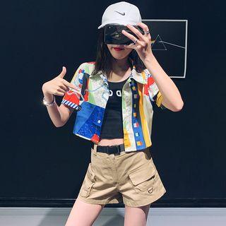 Short-sleeved Printed Crop Shirt