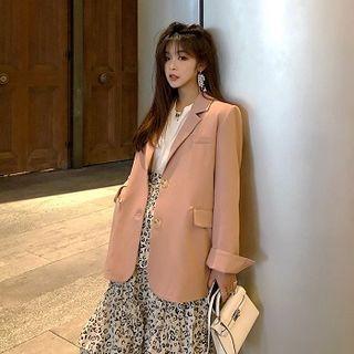 Plain Single-breasted Long-sleeve Blazer Pink - One Size
