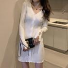 Knitted Plain V-neck Dress