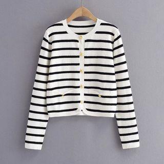 Long-sleeve Striped Pocketed Knit Cardigan
