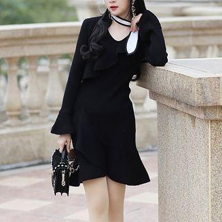 Bell-sleeve Knit Mini Mermaid Dress