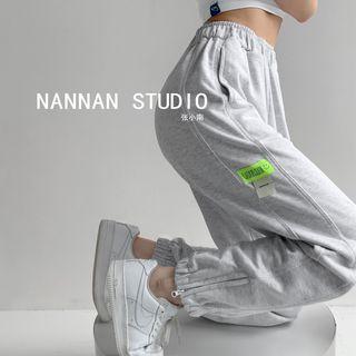 Labeled Zipper-hem Jogger Pants