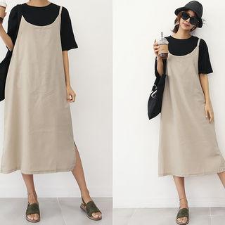 Spaghetti-strap Linen Blend Midi Dress