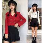 Double-breasted Cardigan / Pleated Mini Skirt