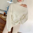 Asymmetric Slit-shoulder Knit Top
