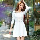 Long-sleeve Lace Panel A-line Dress