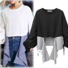 Mock Two-piece Striped Panel Long-sleeve T-shirt