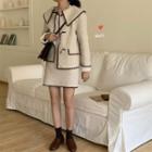 Set: Contrast Trim Collared Jacket + A-line Skirt