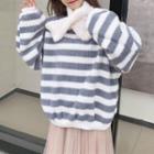 Furry Striped Sweatshirt With Scarf