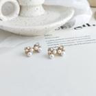 Rhinestone Faux Pearl Earring 1 Pair - 925 Silver - White - One Size