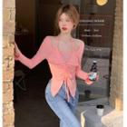 Halter Drawstring Cropped T-shirt Pink - One Size