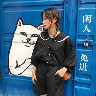 Set: Peter Pan-collar Blouse + Shorts