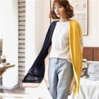 Color-block Robe Cardigan Beige - One Size