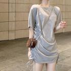 Plain Drawstring Dress Gray - One Size