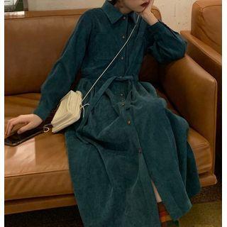 Corduroy Midi A-line Shirtdress Green - One Size