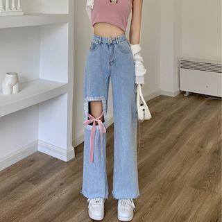 Cutout Bow Wide Leg Jeans