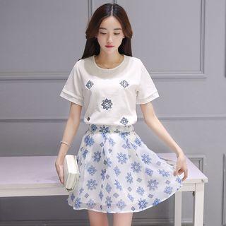 Set: Embroidered T-shirt + A-line Skirt