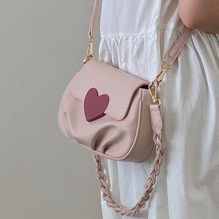 Heart Accent Faux Leather Crossbody Bag Pink - One Size