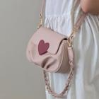 Heart Accent Faux Leather Crossbody Bag Pink - One Size