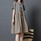 Short-sleeve Linen Panel A-line Dress