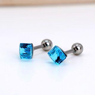 Faux Crystal Stud Earring 1 Pc - Silver - One Size